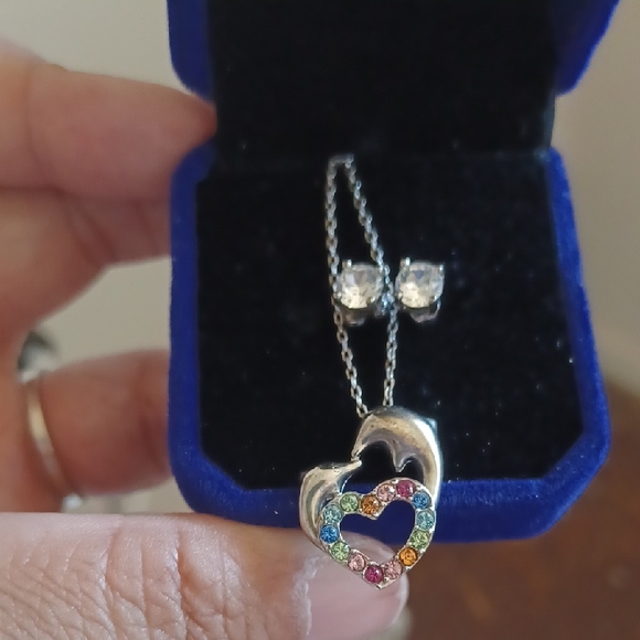 Rainbow Heart Necklace and Earring Set - Picture 1 of 1